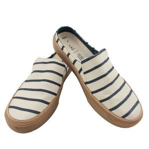 Toms Womens Riviera Stripe Sunrise Mule Slip On Sneakers Flats 5.5 Beige Navy